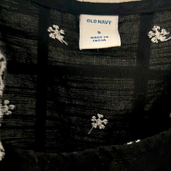🆕 N.W.O.T. O.N. Embroidered Florentine Neck Tiered Sleeves Blouse Navy & White - Picture 3 of 4
